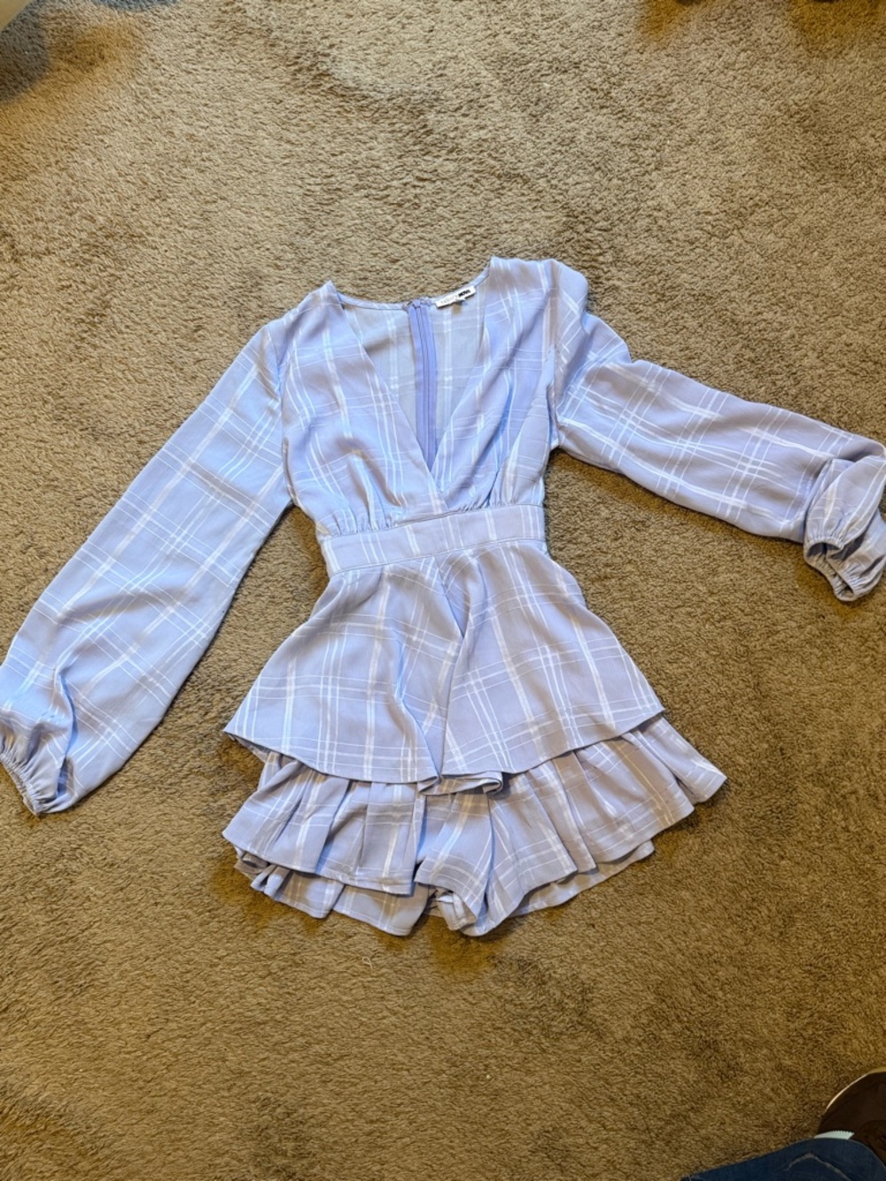 Fashion Nova Light Lavender Plaid Mini Dress Romper